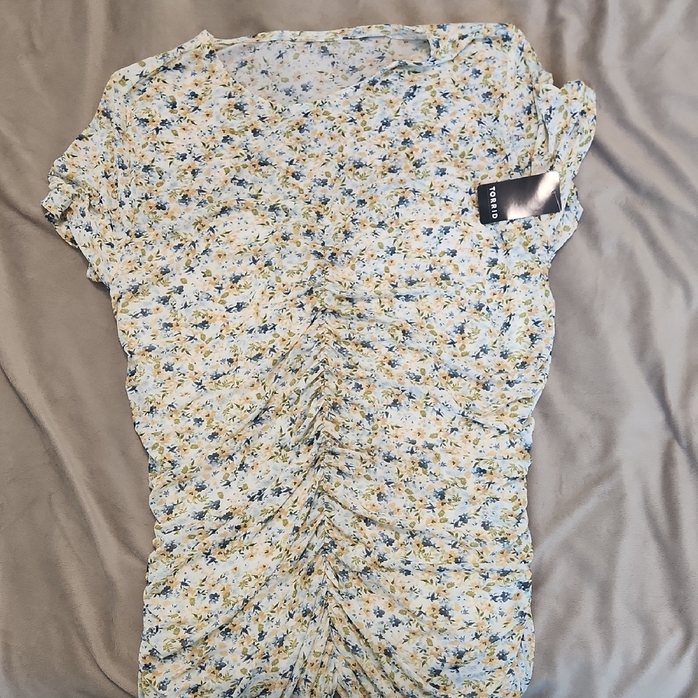 Torrid Blue and Yellow Floral Blouse